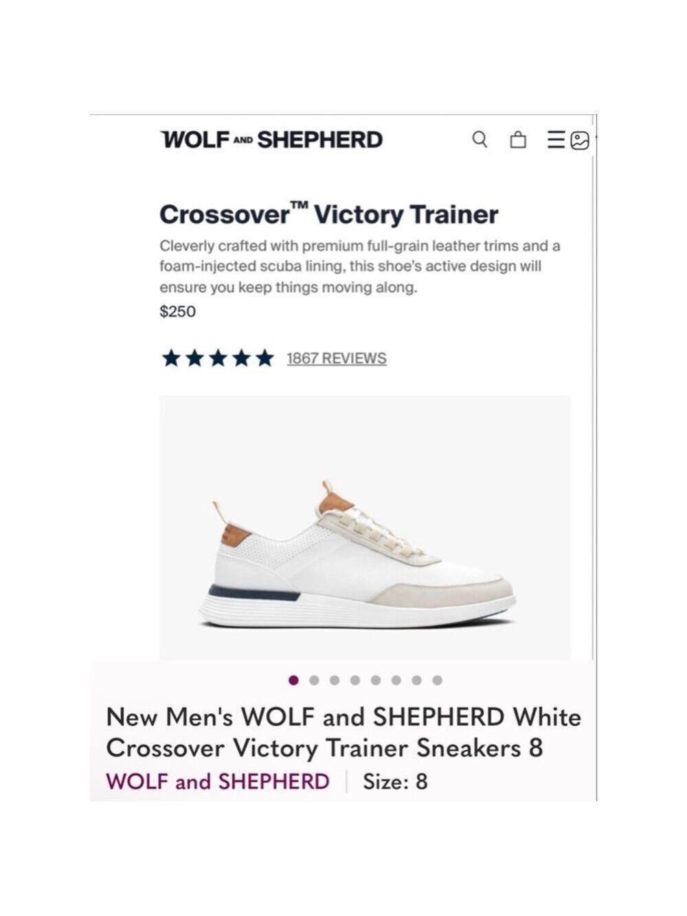 WOLF and SHEPHERD White Crossover Victory Trainer Sneakers 8 Brand New!